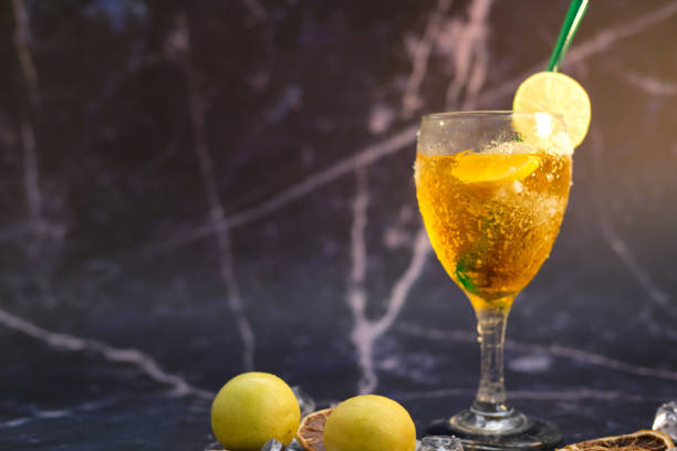 istock Refreshing summer drinks with alcohol on wood table and cool drinks with lemonade 1256935772