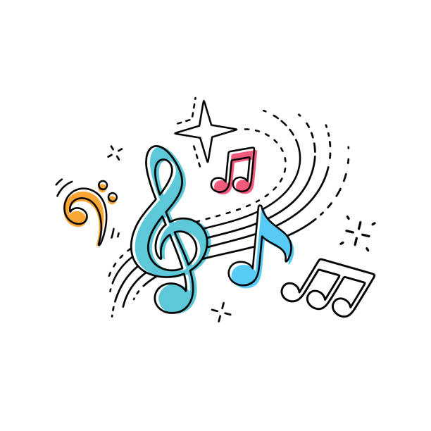 고음 클프 노트 t 셔츠 디자인 - musical note 이미지 stock illustrations