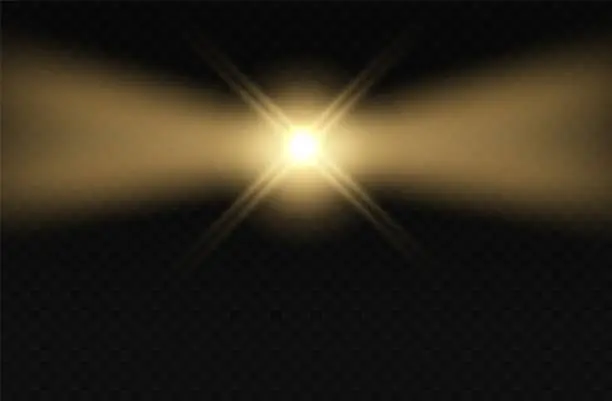 Vector illustration of Lighthouse. Light blink effect. Lamp fog night beams.