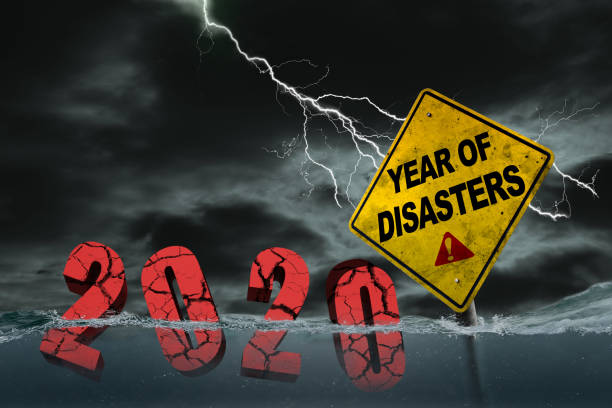 2020 jahr der katastrophen konzept aufgrund von covid-19, wirtschaftliche rezession und naturkatastrophen - 2020 fotos stock-fotos und bilder