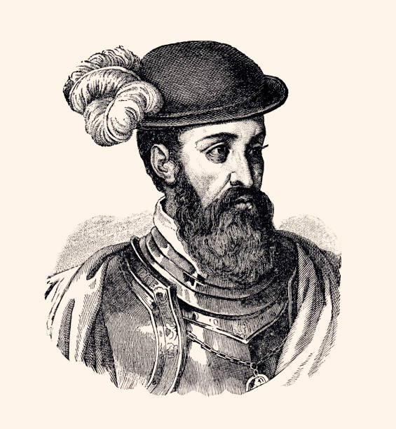 FRANCISCO PIZARRO (XXXL) Francisco Pizarro ( 1471/1476 – 1541) was a Spanish conquistador, best known for his expeditions that led to the Spanish conquest of Peru.Vintage etching by J.T. Trowbridge,circa late 19th century. francisco pizarro stock illustrations
