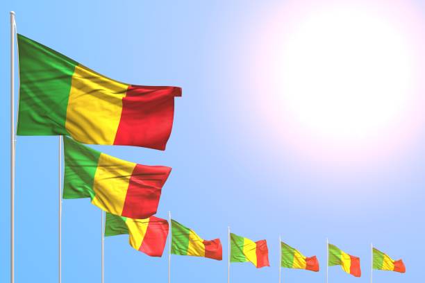 istock beautiful feast flag 3d illustration
 - many Mali flags placed diagonal on blue sky with place for your text 1256944130