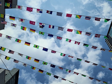 the universal flag hanging from a rope during the festival.