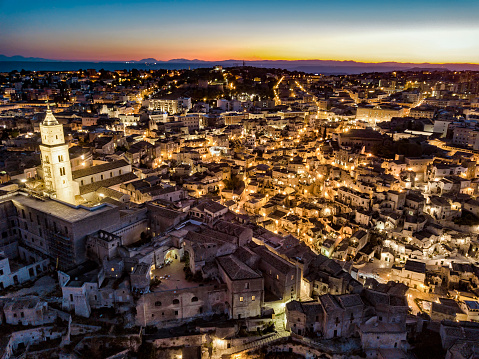 Night view of the ancient town of Matera (Sassi di Matera) in Basilicata region, southern Italy