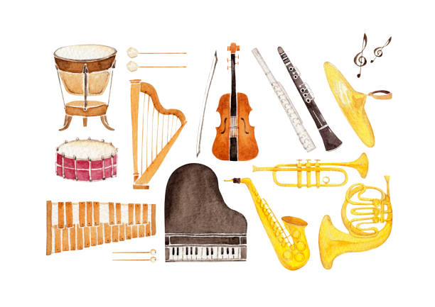 musikinstrument icons set - musical note illustrations stock-grafiken, -clipart, -cartoons und -symbole