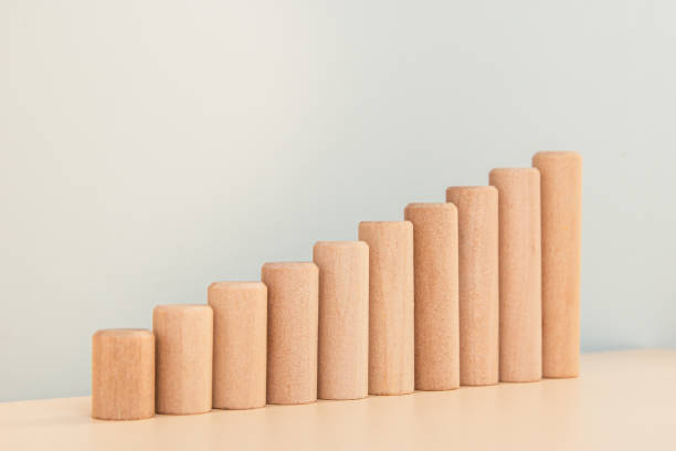 istock Growth bar chart, graph diagram made with wooden block on gray background and copy space. 1256967194