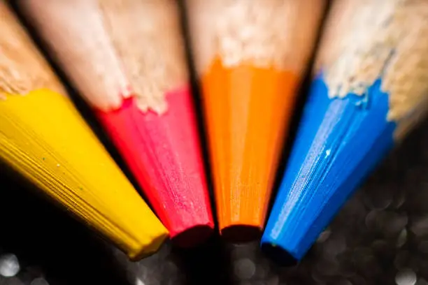 Extreme macro photo of coloured pencils