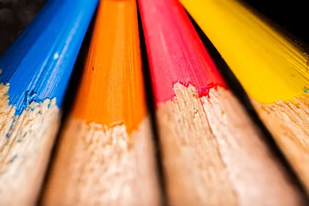 Extreme macro photo of coloured pencils