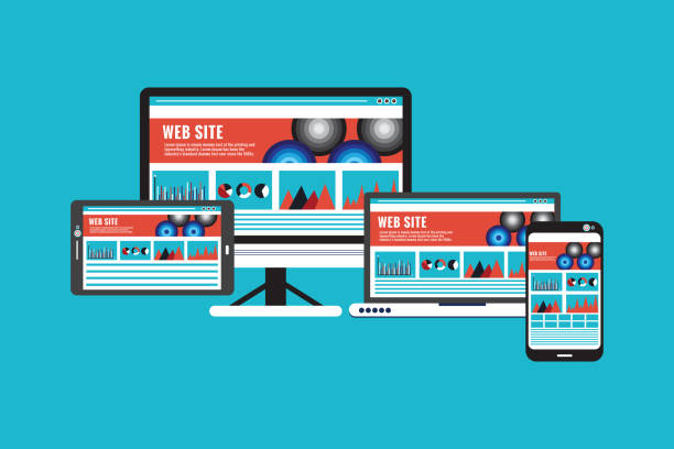 istock Responsive Website Design With Computer Monitor, Laptop, Tablet PC and Mobile Phone Screen 1256973601