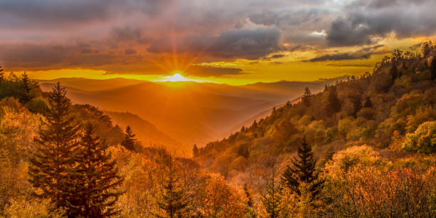 Great Smoky Mountains National Park Sunrise at
Oconaluftee Valley Overlook stock photo