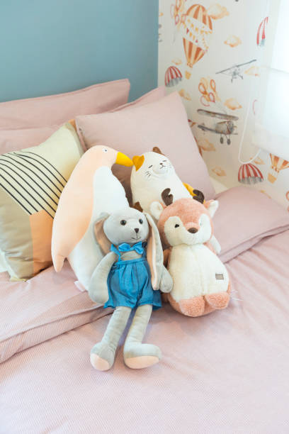 istock Many animal dolls on kid's bedroom. 1256980443