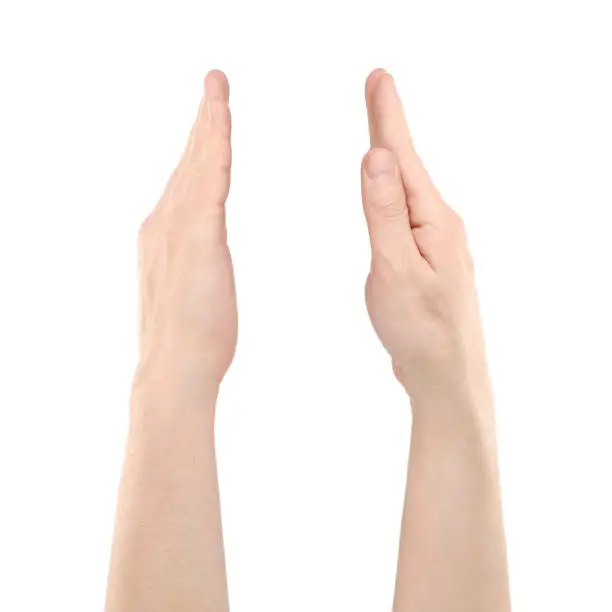 Raised hand, isolated on white background