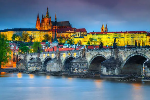 Photo of Charles bridge over the Vltava river in Prague, Czech Republic