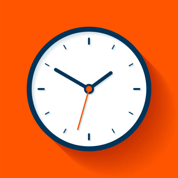 ikona zegara w płaskim stylu, timer na pomarańczowym tle. zegarek biznesowy. element projektu wektorowego dla ciebie projektu - clock time alarm clock orange stock illustrations