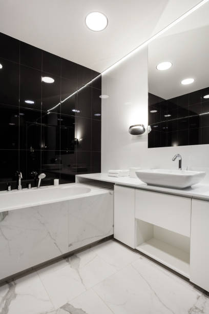 istock Modern house with contemporary interior design in bathroom 1256985649