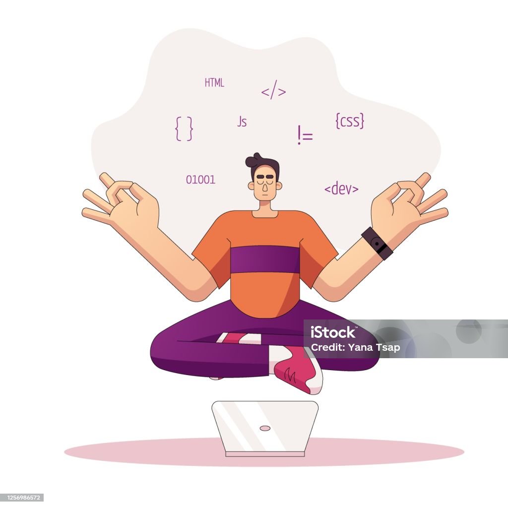 Developer Pose Programmer Developer In Yoga Pose Stock Illustration - Download Image ...