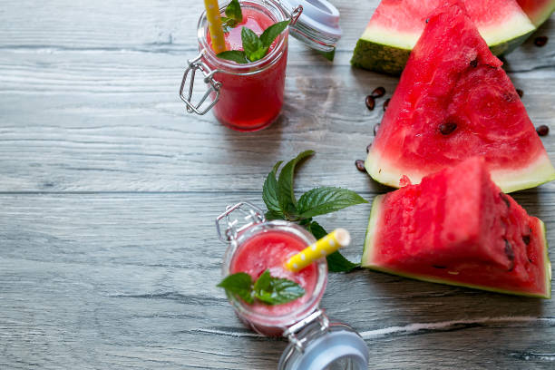 istock Fresh watermelon juice for health,Top view. 1256986811