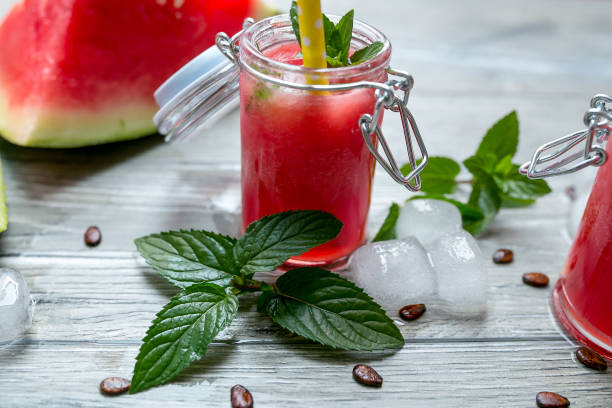 Fresh watermelon juice for health,Top view.