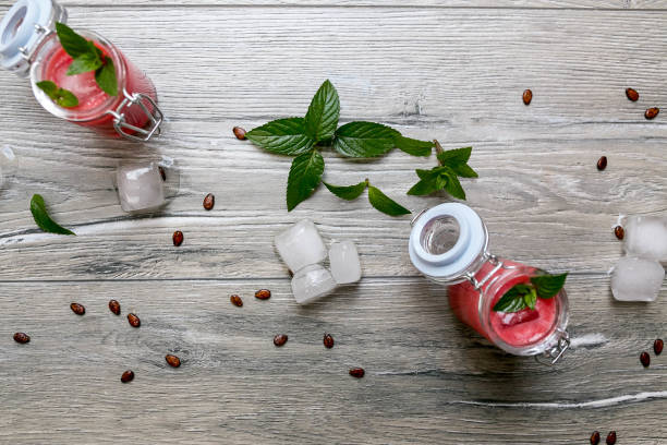 Fresh watermelon juice for health,Top view.