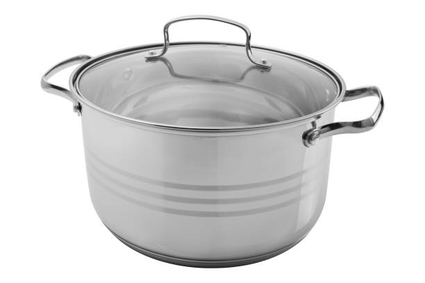 istock stainless steel pan with glass lid, white background 1256989457