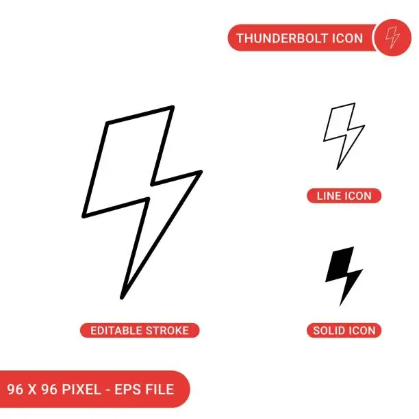 Vector illustration of Thunderbolt icons set vector illustration with solid icon line style. David bowie bolt concept.