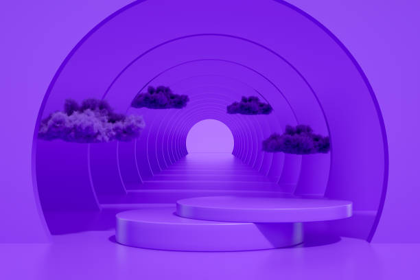 istock 3D Abstract Tunnel Door, Empty Product Stand, Platform, Podium with Cloud 1256992476