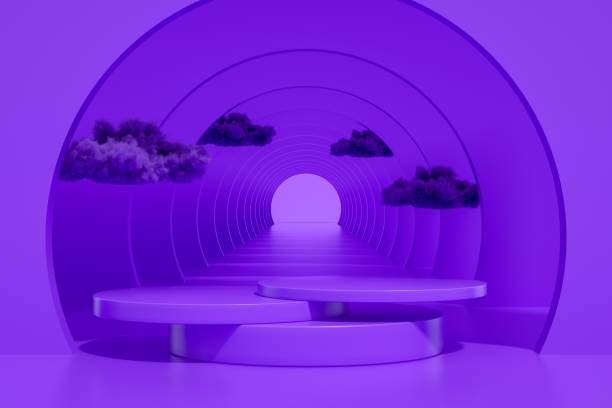 istock 3D Abstract Tunnel Door, Empty Product Stand, Platform, Podium with Cloud 1256992778