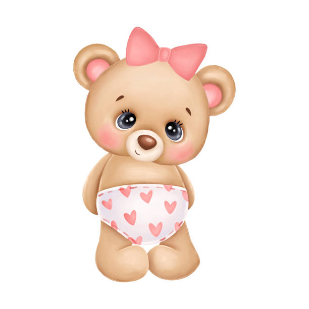Cute Teddy Bear Girl With A Pink Bow And Hearts Stock Illustration -  Download Image Now - Animal, Art, Beauty - iStock