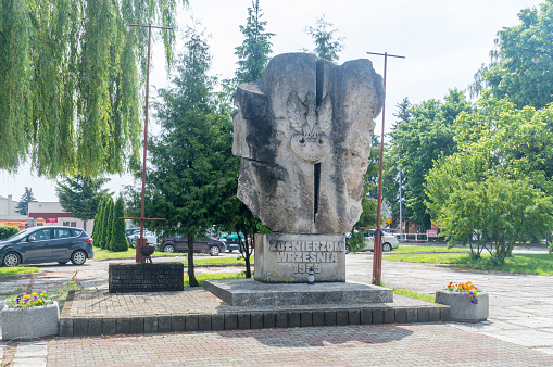 Tomaszow Lubelski, Poland - June 12, 2020: Monument to the Soldiers of September 1939 in Tomaszów Lubelski. 1939 Polish Defense War against Nazi Germany.
