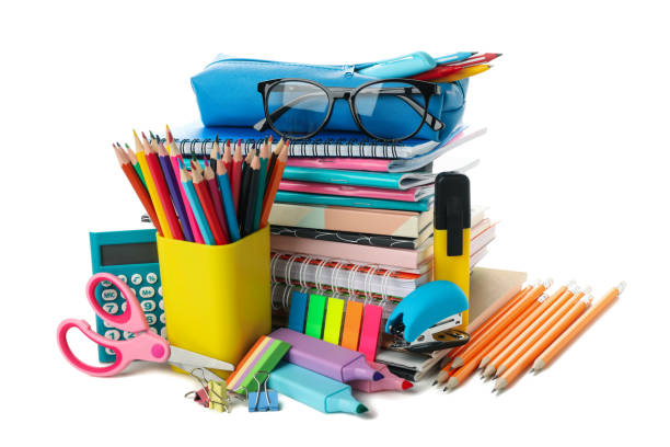 istock Different school supplies isolated on white background 1257000431