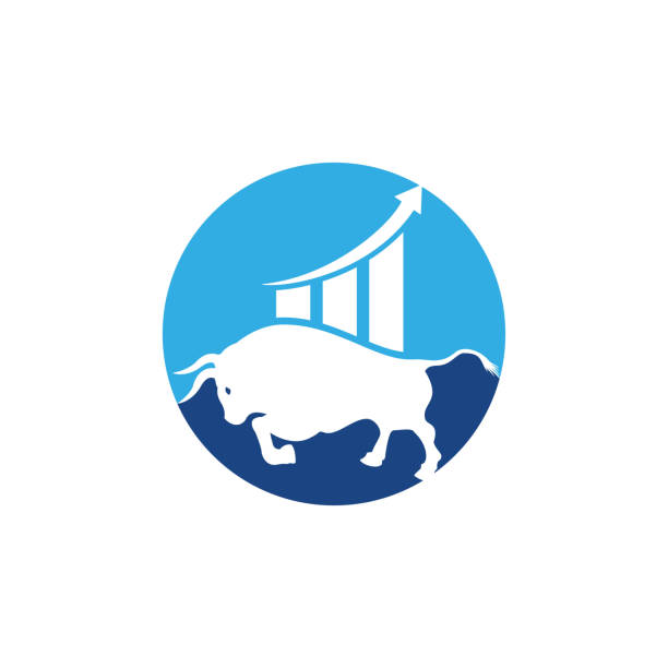 Financial bull logo design. Trade Bull Chart, finance logo. Economy finance chart bar business productivity logo icon. increase stat stock illustrations