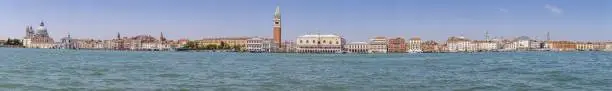 Panoramic view on Venice from lagoon with Doge Palace, Campanile and Basilica Santa Maria della Salute