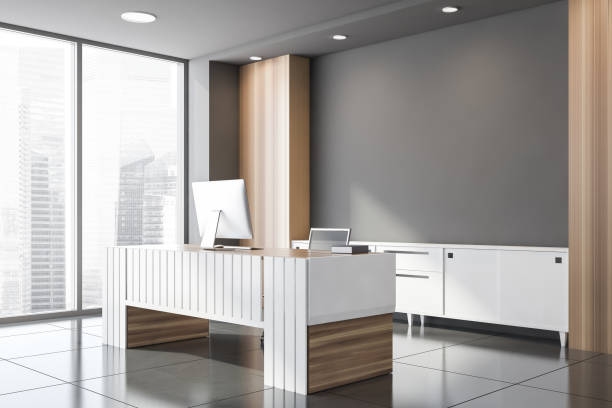 istock Gray and wooden CEO office corner 1257007090