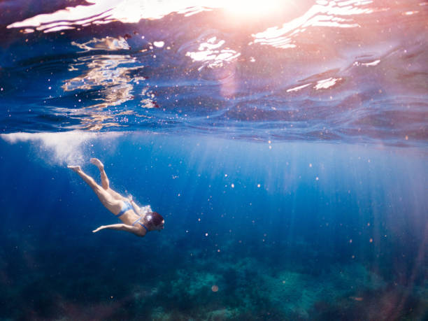 istock Woman diving under the sea 1257007559