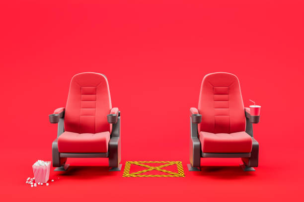 istock Cinema seats on red, social distancing 1257008865
