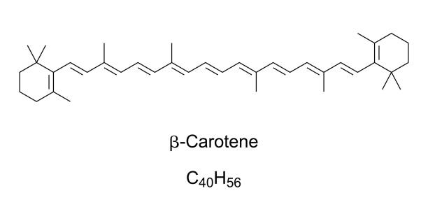 beta-carotin, chemische struktur und formel - betacarotin stock-grafiken, -clipart, -cartoons und -symbole