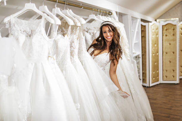 istock Beautiful bride in wedding salon 1257013573
