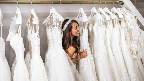 istock Beautiful bride in wedding salon 1257013609