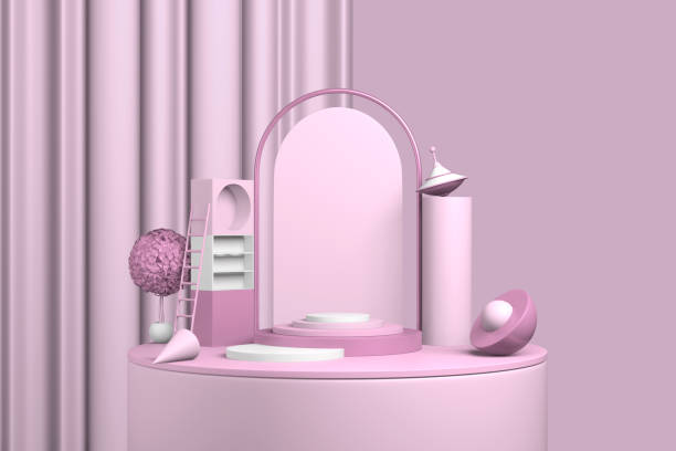 istock Abstract pink product scene. Pastel red presentation template copy space, minimal geometric shapes. 3D rendering 1257013667