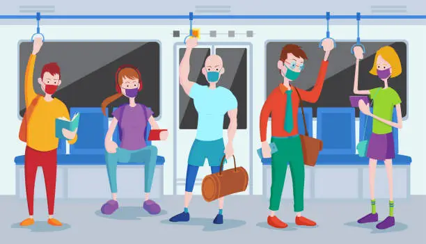 Vector illustration of People in masks in subway.