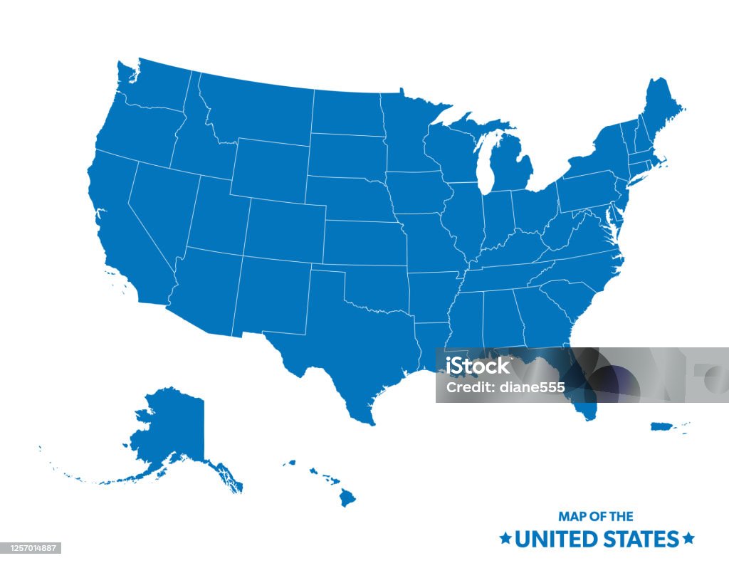 Map Of The United States In Blue USA map with state line divisions. Flat color for easy editing. File was created in CMYK and comes with a high resolution jpeg. USA stock vector