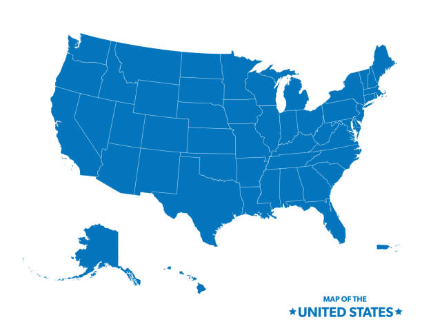 Map Of The United States In Blue USA map with state line divisions. Flat color for easy editing. File was created in CMYK and comes with a high resolution jpeg. cartography stock illustrations