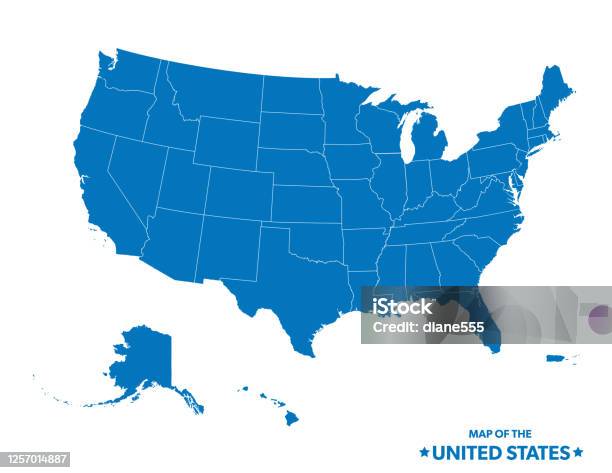 Map Of The United States In Blue Stock Illustration - Download Image Now - USA, Map, Vector