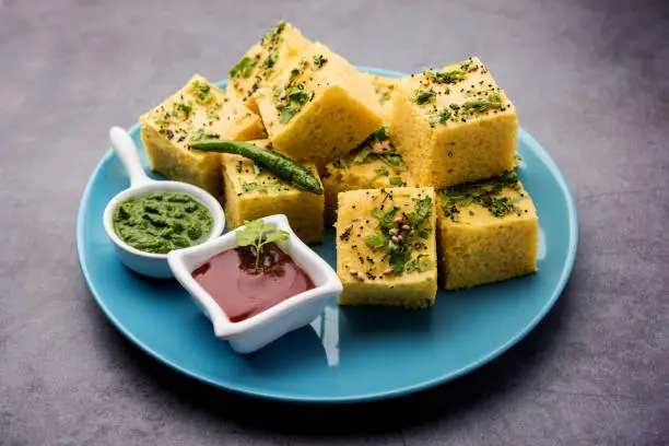 Photo of Gujarati Khaman Dhokla or Steamed Gram Flour Puffy Snack Cake