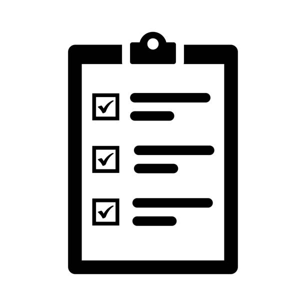 kontrol listesi, tam görev simgesi / siyah renk - checklist stock illustrations