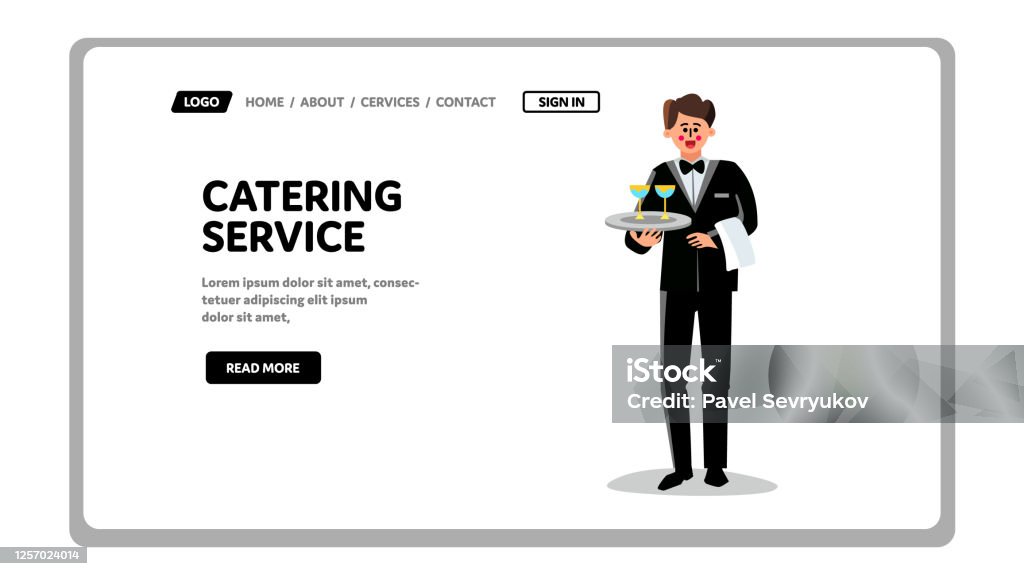 caterer drinks illustrations, royalty-free vector... Catering Service Worker With Drinks On Tray Vector Stock Illustration ...