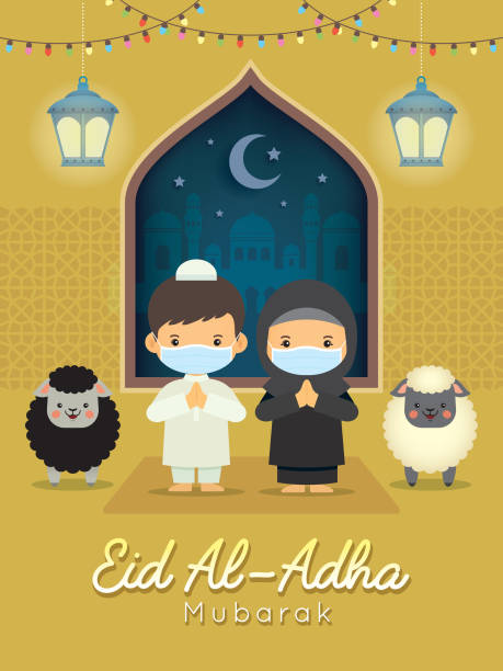 Eid Al Adha Cartoon Muslim Wearing Face Mask With Sheeps Fanous Lantern  Mosque Stock Illustration - Download Image Now - iStock