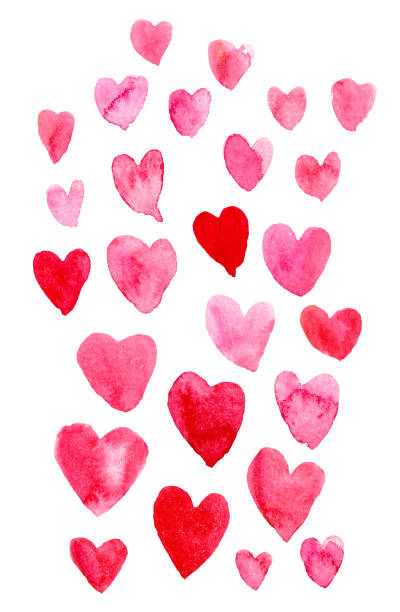 istock Hand drawn abstract watercolor background with red hearts 1257030315