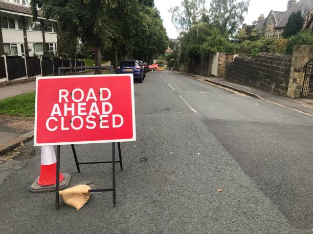 istock Roadworks residents only no through route 1257031991