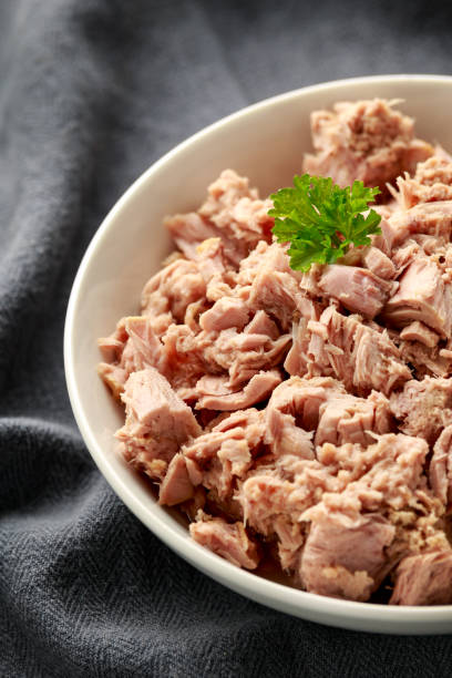 istock Canned tuna fish in white bowl with omega 3 1257032808